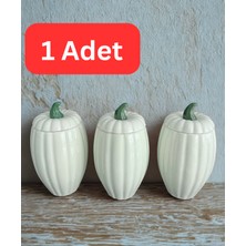 1 Adet Seramik Kapaklı Bal Kabağı Dekor Baharatlık Şekerlik Kavanoz Saklama Kabı Takım Seti 750 ml