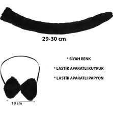 Peluş Siyah Renk Kuyruk ve Papyon Yetişkin Çocuk Uyumlu