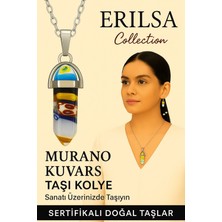 Sertifikalı Çivi Model Murano Kuvars Taşı Kolye (Canlı Renkli Sanat Desenli)