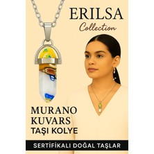 Sertifikalı Çivi Model Murano Kuvars Taşı Kolye (Beyaz Renkli Tonlar Sanat Desenli)