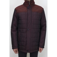New Moon Fistan Store Erkek Bordo Rahat Kesim Hakim Yaka Fermuar ve Düğme Kapamalı Kışlık Mont