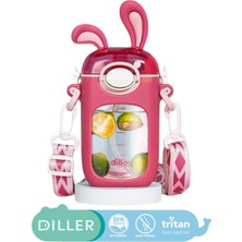 Serenity Haven 400ML Yeni Koleksiyon Sevimli Tavşanlar Kulaklı Askılı Pipetli Tritan Çocuk Su Matarası