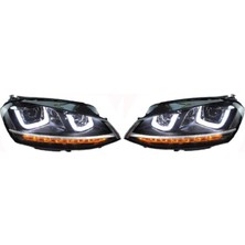 Volkswagen Golf 7 2013- Ön Far Set (Çift U LED Kayar Sinyal) Uyumlu Oem No:
