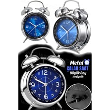Profesyonel Dekoratif Alarmlı Masa Saati Şık 1980'LER Konsept Nostanji Büyük Boy Metal Yuvarlak Saa
