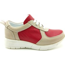 OrtoPlus Ortopedik Deri Çocuk Spor Ayakkabı P AL95 BEJ-KIRMIZI