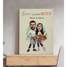 Bk Gift Kişiye Özel Aşçı Çift Karikatürlü Kanvas Tablo-1 (50X70), Sevgiliye Hediye, Sevgililer Günü Hediyesi