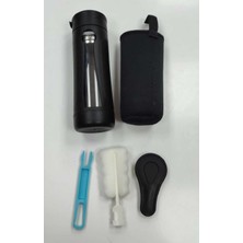 Serenity Haven 300 ml Cam Matara Siyah Plastik Kaplama Süzgeçli 420ML Plastik Siyah