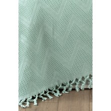 %100 Pamuk Çift Kişilik Bağlama Saçaklı Pike-220x240 cm-Mint