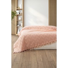 %100 Pamuk Çift Kişilik Bağlama Saçaklı PIKE-220X240 Cm-Pudra
