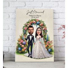 Bk Gift Kişiye Özel Evleniyoruz Karikatürlü Kanvas Tablo-1 (20X30), Sevgiliye Hediye, Sevgililer Günü Hediyesi