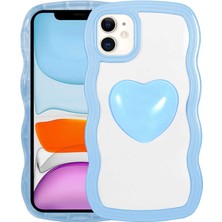iPhone 11 Kılıf Renkli Kalp Figürlü Crcr Ponçik Kapak-Mavi