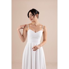 Berissima Bride Kalp Yaka Şifon Kırık Beyaz Askılı Nikah & Dış Çekim Elbisesi