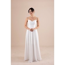 Berissima Bride Kalp Yaka Şifon Kırık Beyaz Askılı Nikah & Dış Çekim Elbisesi