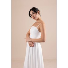 Berissima Bride Kalp Yaka Şifon Kırık Beyaz Askılı Nikah & Dış Çekim Elbisesi