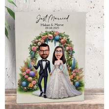 Bk Gift Kişiye Özel Evleniyoruz Karikatürlü Kanvas Tablo-1 (15X20), Sevgiliye Hediye, Sevgililer Günü Hediyesi