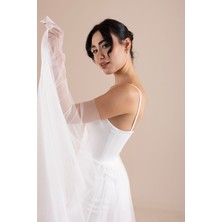 Berissima Bride Askılı Tül Etek Detaylı Kırık Beyaz Nikah & After Elbisesi (Eldiven Hediyeli)