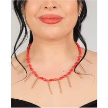 El Yapımı Mercan & Bronz Çubuk Sallantılı Kolye – Boho Vintage Statement Takı