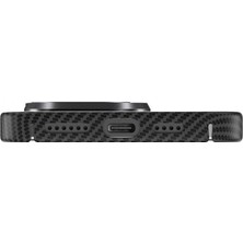 Apple iPhone 15 Pro Max Kılıf Magsafe Şarj Özellikli 600D Kevlar Crcr Krek Karbon Standlı Kapak-Siyah