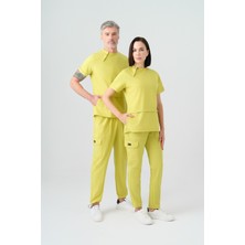 Çizgi Medikal Neon Yeşil Zero Best Likra Scrubs Takım Çift Yönlü Esnek Kumaş Doktor Hemşire Üniforması