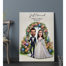 Bk Gift Kişiye Özel Evleniyoruz Karikatürlü Kanvas Tablo-1 (70X100), Sevgiliye Hediye, Sevgililer Günü Hediyesi