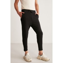 Grimelange Nıcolas Erkek Teknik Kalın Esnek Kumaşlı Paçası Fermuarlı Slim Fit Siyah Eşofman Altı