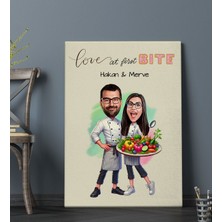 Bk Gift Kişiye Özel Aşçı Çift Karikatürlü Kanvas Tablo-1 (70X100), Sevgiliye Hediye, Sevgililer Günü Hediyesi