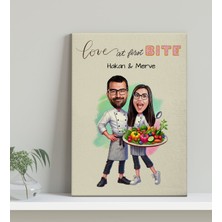 Bk Gift Kişiye Özel Aşçı Çift Karikatürlü Kanvas Tablo-1 (30X50), Sevgiliye Hediye, Sevgililer Günü Hediyesi