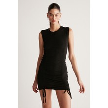 Grimelange Rachel Kadın Drape Etek Vücüdu Saran Uzunluğu Ayarlanabilir Sandy Esnek Kumaşlı Mini Siyah Elbise