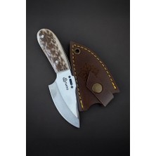 Tanto Bushcraft Boyun Bıçağı – 4116 Çelik, Geyik Boynuzu Sap, El Yapımı Deri Kılıf, 13.5 cm