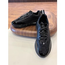 1094 Siyah Rugan - Siyah Taban Hakiki Deri Erkek Sneakers