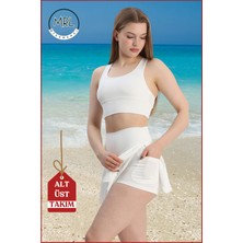 Kadın Alt-Üst Takım Şort & Crop Denizde Havuzda Sporda Casual / Günlük Kullanım Ekru TK3107