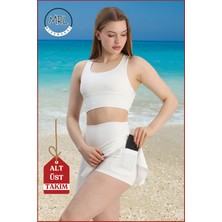 Kadın Alt-Üst Takım Şort & Crop Denizde Havuzda Sporda Casual / Günlük Kullanım Ekru TK3107