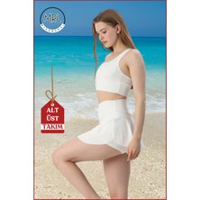 Kadın Alt-Üst Takım Şort & Crop Denizde Havuzda Sporda Casual / Günlük Kullanım Ekru TK3107