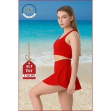 Kadın Kırmızı Alt-Üst Takım Şort & Crop Denizde Havuzda Sporda Casual / Günlük Kullanım TK3107