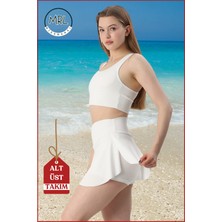 Kadın Alt-Üst Takım Şort & Crop Denizde Havuzda Sporda Casual / Günlük Kullanım Ekru TK3107