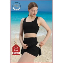 Kadın Siyah Alt-Üst Takım Şort & Crop Denizde Havuzda Sporda Casual / Günlük Kullanım TK3107