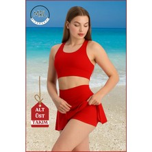 Kadın Kırmızı Alt-Üst Takım Şort & Crop Denizde Havuzda Sporda Casual / Günlük Kullanım TK3107