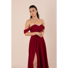 Berissima Bride Lotus Drapeli Düşük Kol Şifon Abiye Elbise