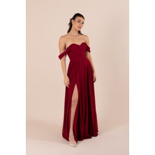 Berissima Bride Lotus Drapeli Düşük Kol Şifon Abiye Elbise