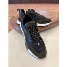 1094 Haki Siyah Hakiki Deri Erkek Sneakers