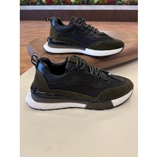 1094 Haki Siyah Hakiki Deri Erkek Sneakers