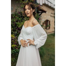 Berissima Bride Lona Şifon Drapeli Kırık Beyaz Nikah Elbisesi & Helen Gelinlik