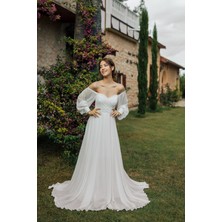 Berissima Bride Lona Şifon Drapeli Kırık Beyaz Nikah Elbisesi & Helen Gelinlik