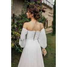 Berissima Bride Lona Şifon Drapeli Kırık Beyaz Nikah Elbisesi & Helen Gelinlik