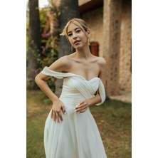 Berissima Bride Lotus Drapeli Düşük Kol Şifon Abiye Elbise