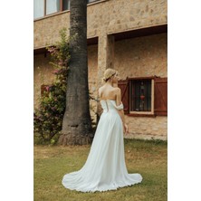 Berissima Bride Lotus Drapeli Düşük Kol Şifon Abiye Elbise