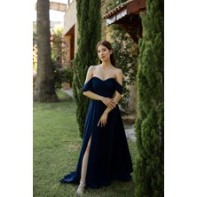 Berissima Bride Lotus Drapeli Düşük Kol Şifon Abiye Elbise