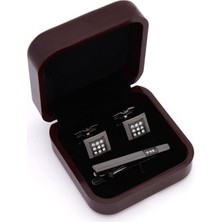 Brianze Premium Kutulu Antrasit Özel Tasarım Kol Düğmesi ve Kravat Iğnesi Set