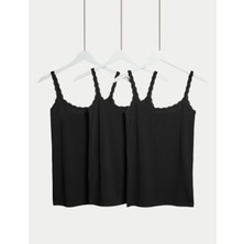 Marks & Spencer 3'lü Pamuklu Dantel Kenarlı Atlet