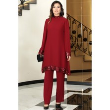 Esilanur Umay Şifon Tunik Pantolon Ikili Tesettür Takım Bordo